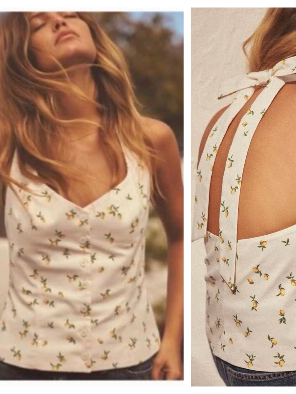 Zara Lemon Print Halter Top Large